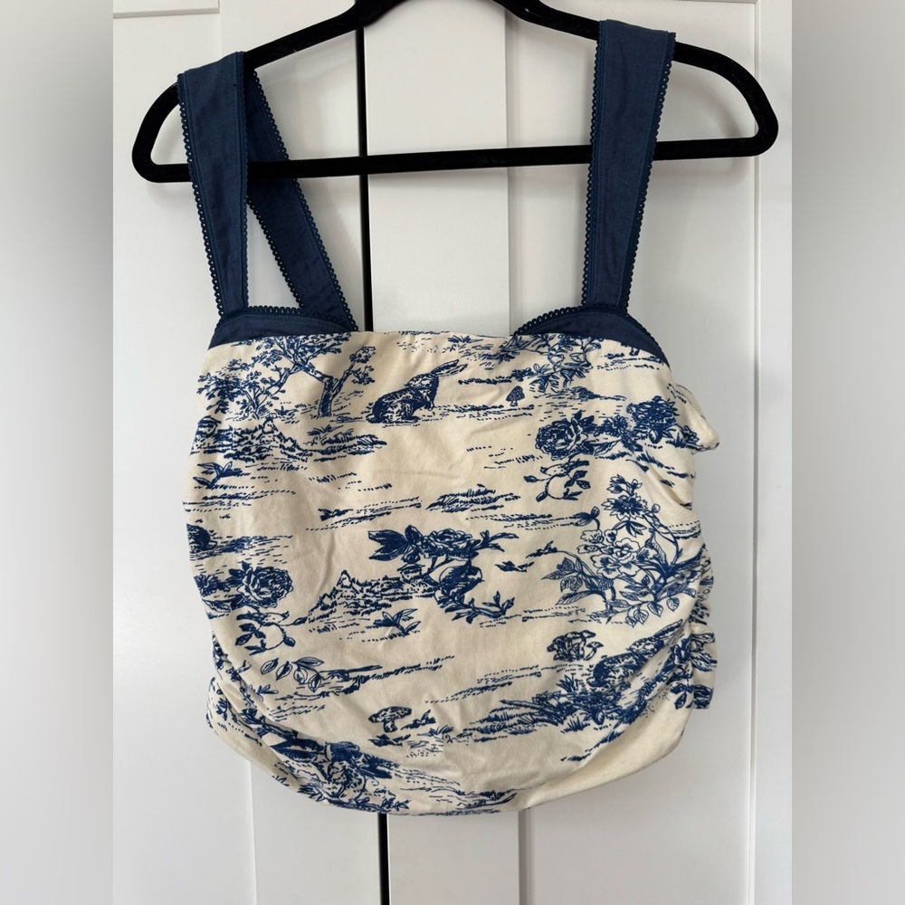 Free People tank. Blue and cream color with toile like print.